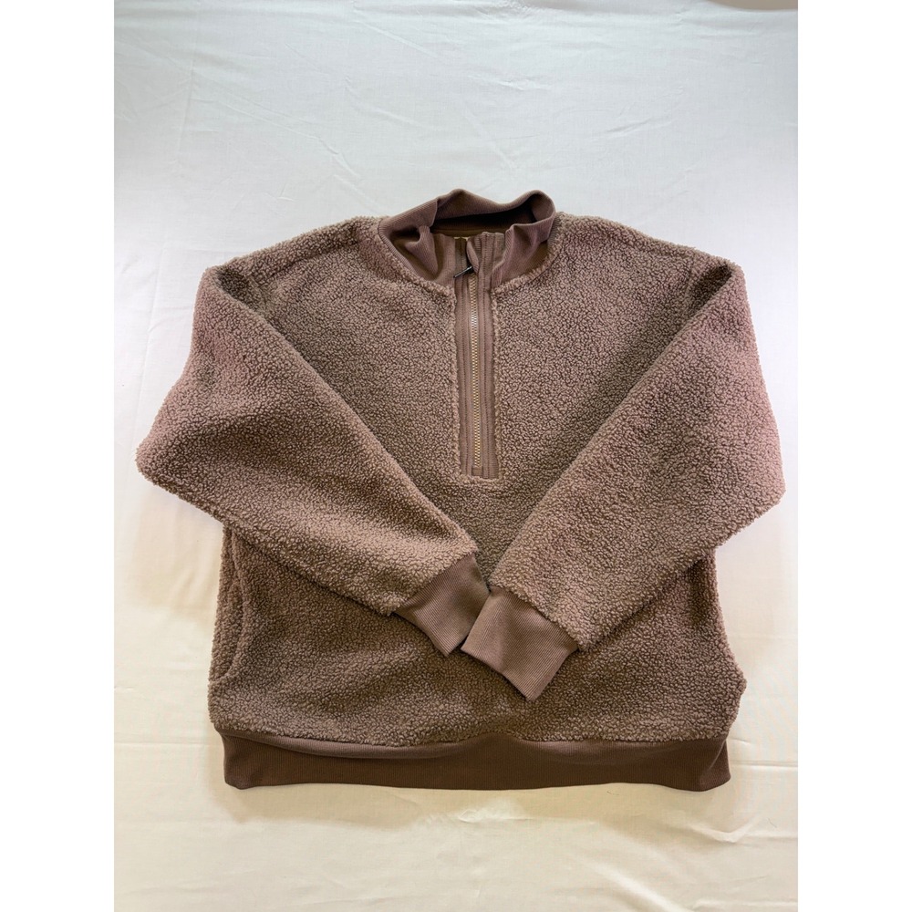 Freely Womens Large Mauve Brown Sherpa Quarter Zip Fleece Pullover Sweater L